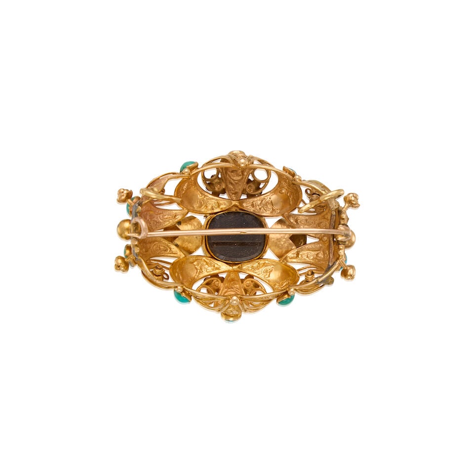 A GOLD, TURQUOISE, DIAMOND AND ENAMEL NECKLACE/BROOCH - 2