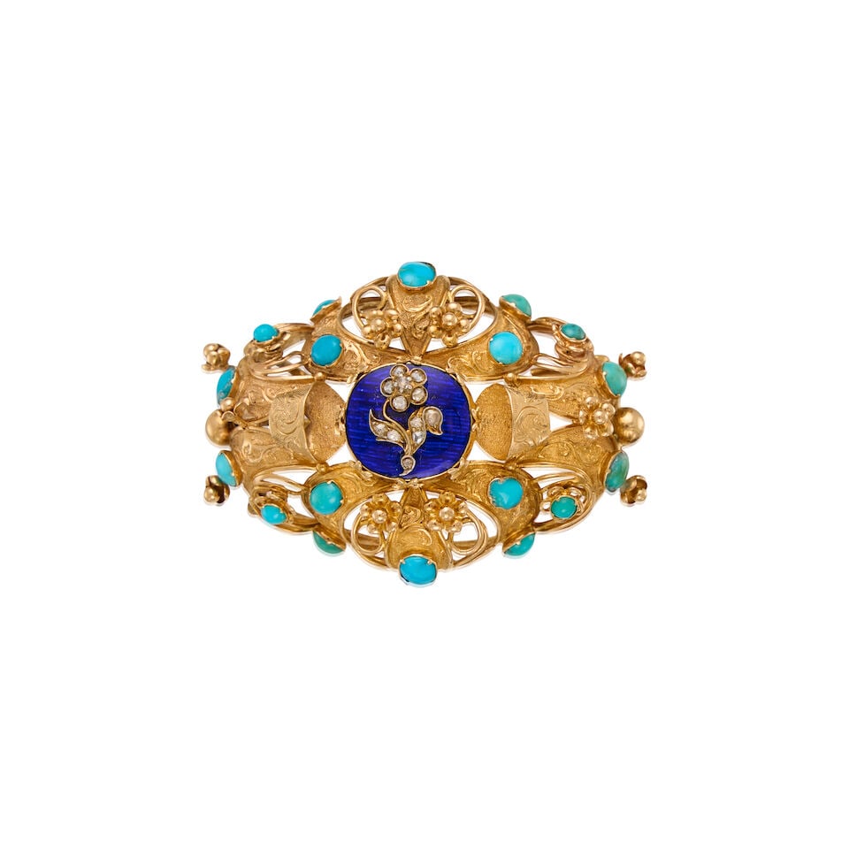 A GOLD, TURQUOISE, DIAMOND AND ENAMEL NECKLACE/BROOCH - 3