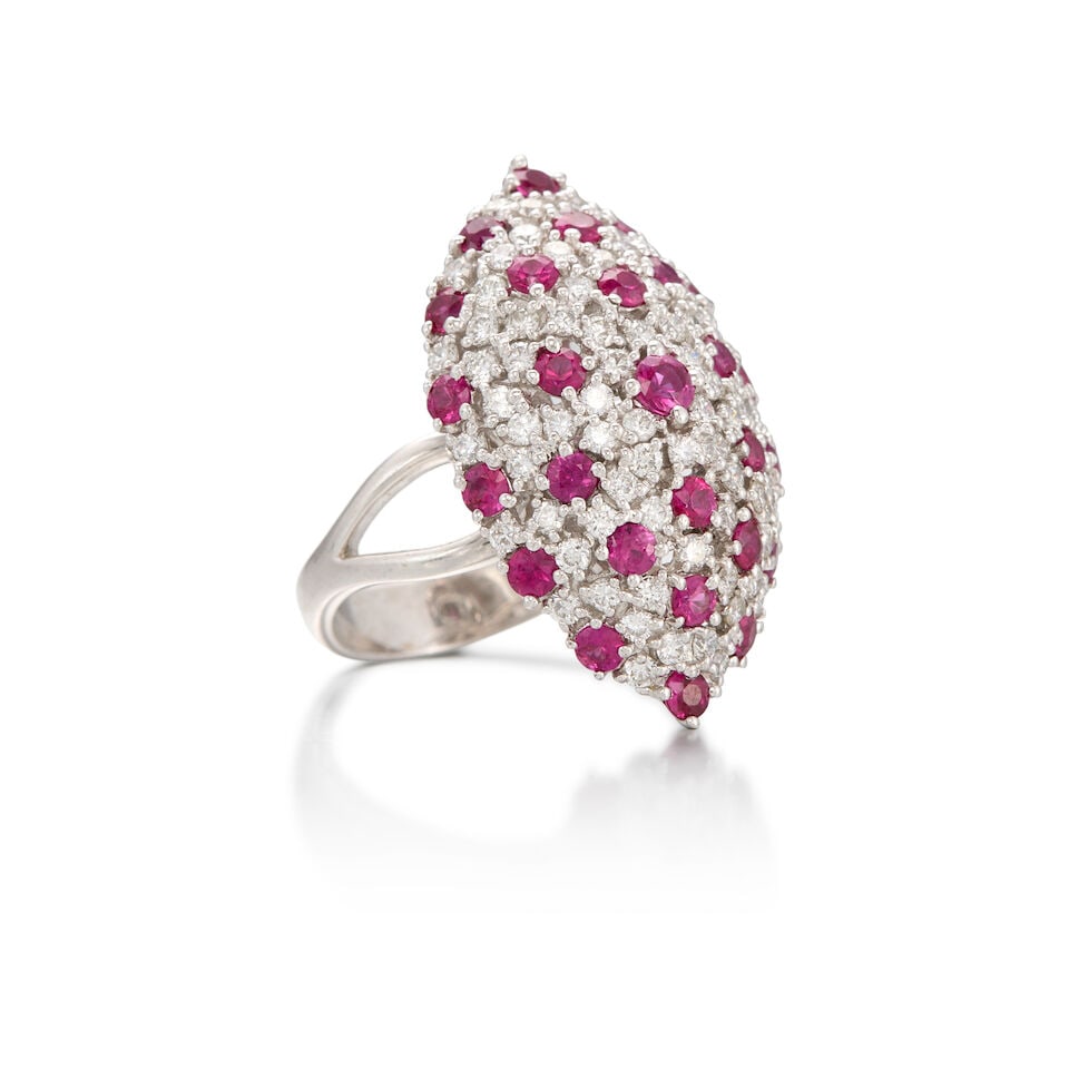 17K WHITE GOLD, RUBY AND DIAMOND RING - 2