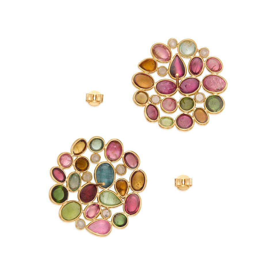 18K GOLD, TOURMALINE AND DIAMOND EARRINGS - 2