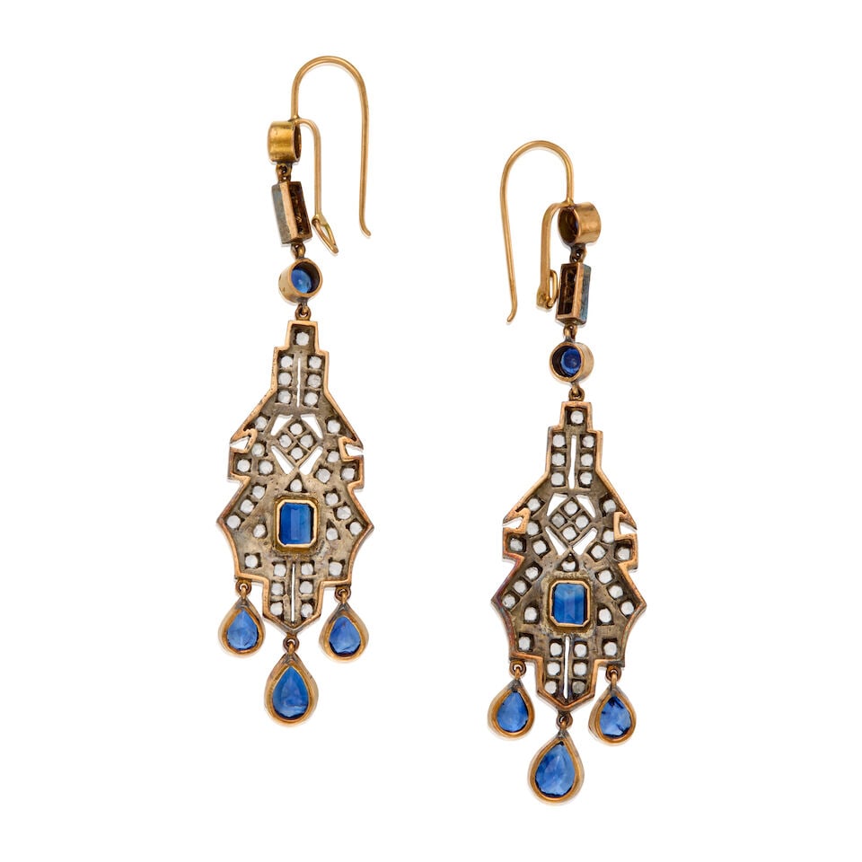 SAPPHIRE AND DIAMOND DROP EARRINGS - 2