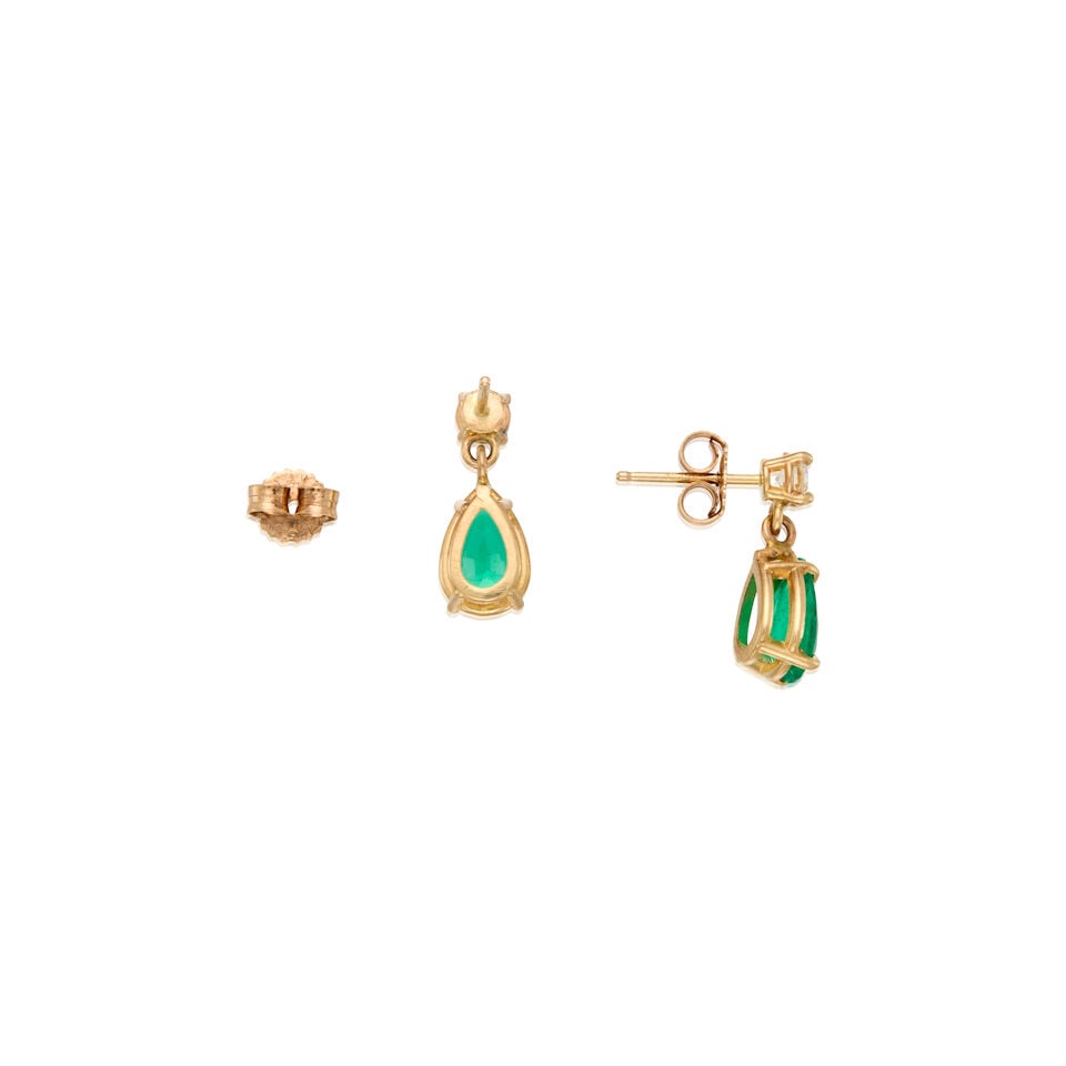 14K GOLD, EMERALD AND DIAMOND EARRINGS - 2