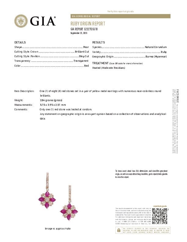 18K YELLOW GOLD, RUBY, AND DIAMOND EARRINGS WITH GIA REPORT - 3