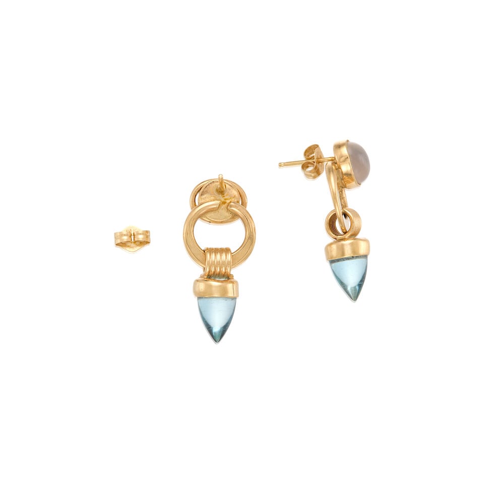 14K GOLD, TOPAZ, AND CAT'S EYE MOONSTONE EARRINGS - 2