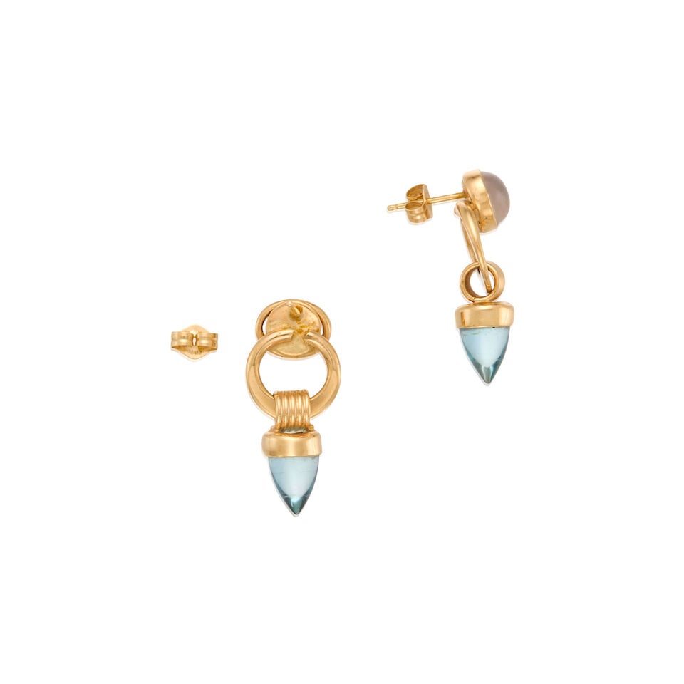 14K GOLD, TOPAZ, AND CAT'S EYE MOONSTONE EARRINGS - 3