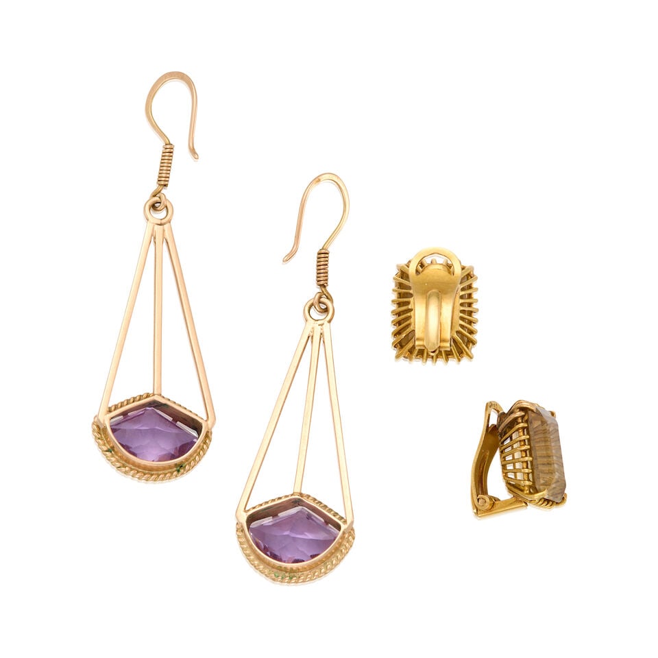 TWO PAIRS OF GOLD AND QUARTZ EARRINGS - 2