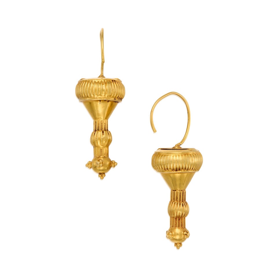 17K GOLD TRIBAL DROP EARRINGS - 2