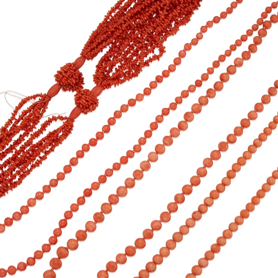 A GROUP OF GOLD AND CORAL NECKLACES - 2