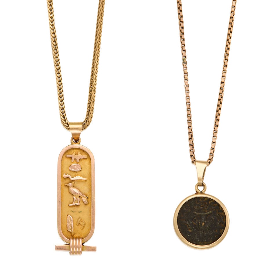 TWO GOLD PENDANT NECKLACES (1 of 2)