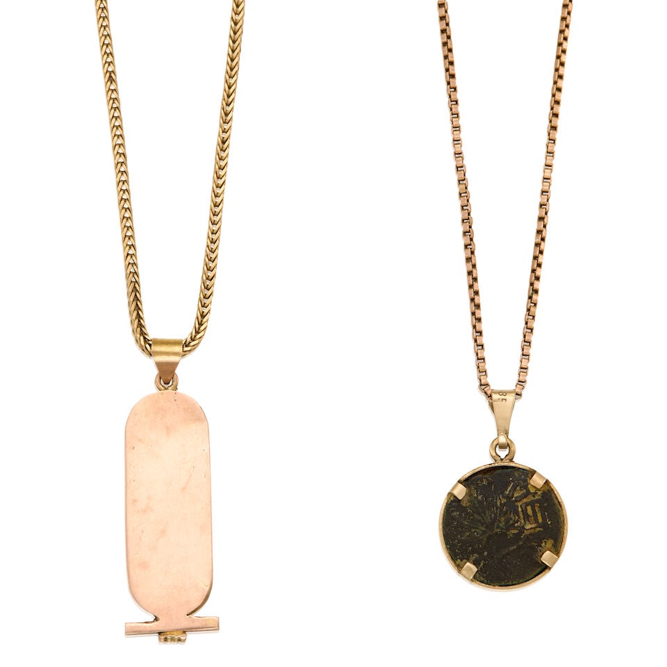 TWO GOLD PENDANT NECKLACES - 2