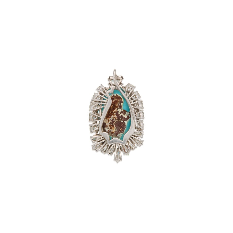 A 13K WHITE GOLD, TURQUOISE AND DIAMOND PENDANT - 2