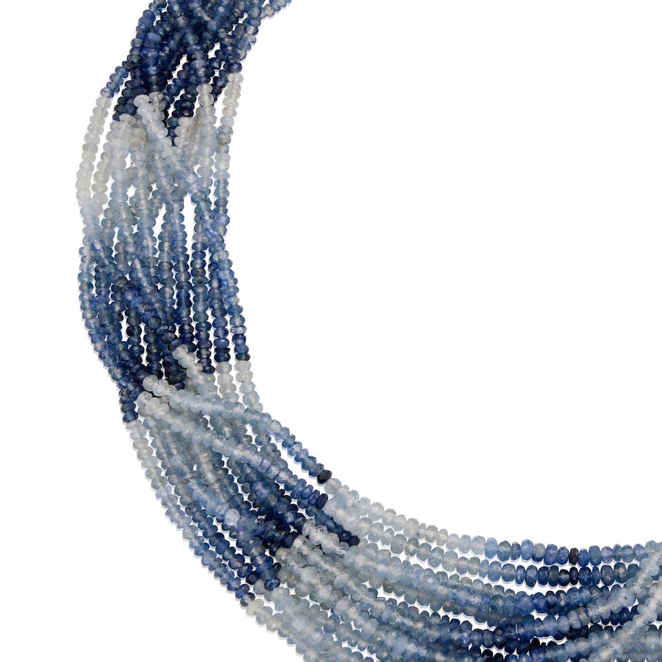18K GOLD AND MULTISTRAND SAPPHIRE BEAD NECKLACE - 2