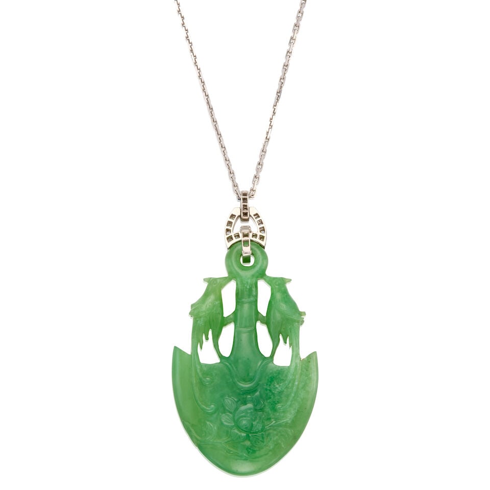 JADE AND DIAMOND PENDANT WITH CHIAN - 2