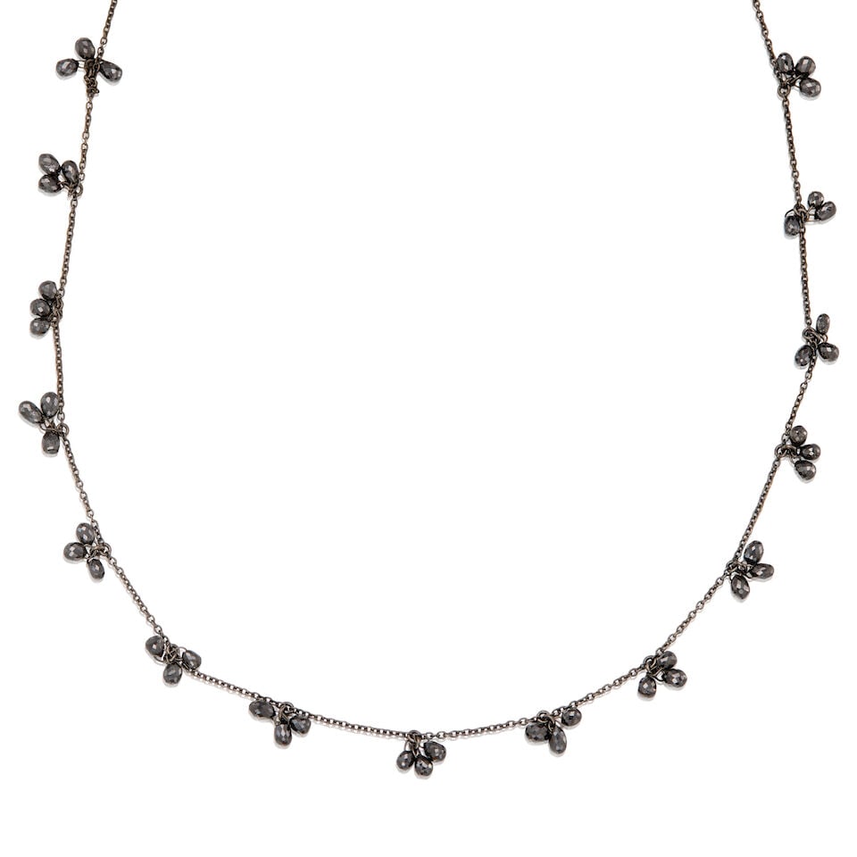RUTHENIUM PLATED 18K GOLD AND BLACK DIAMOND NECKLACE - 2