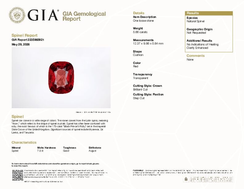 A LOOSE SPINEL WITH GIA REPORT - 2