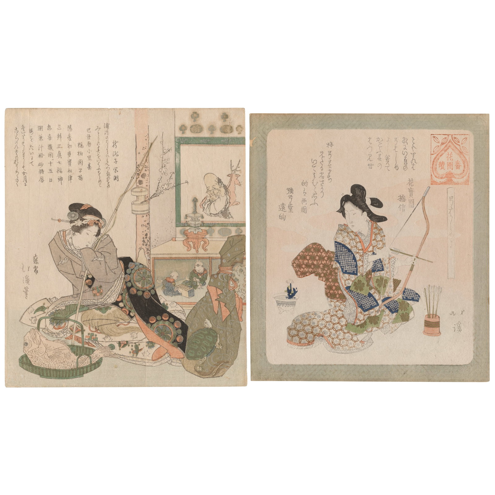 TOYOTA HOKKEI (1780-1850) Two Shikishiban Surimono Prints Edo period (1615-1868), circa 1824 (2) (1 of 1)