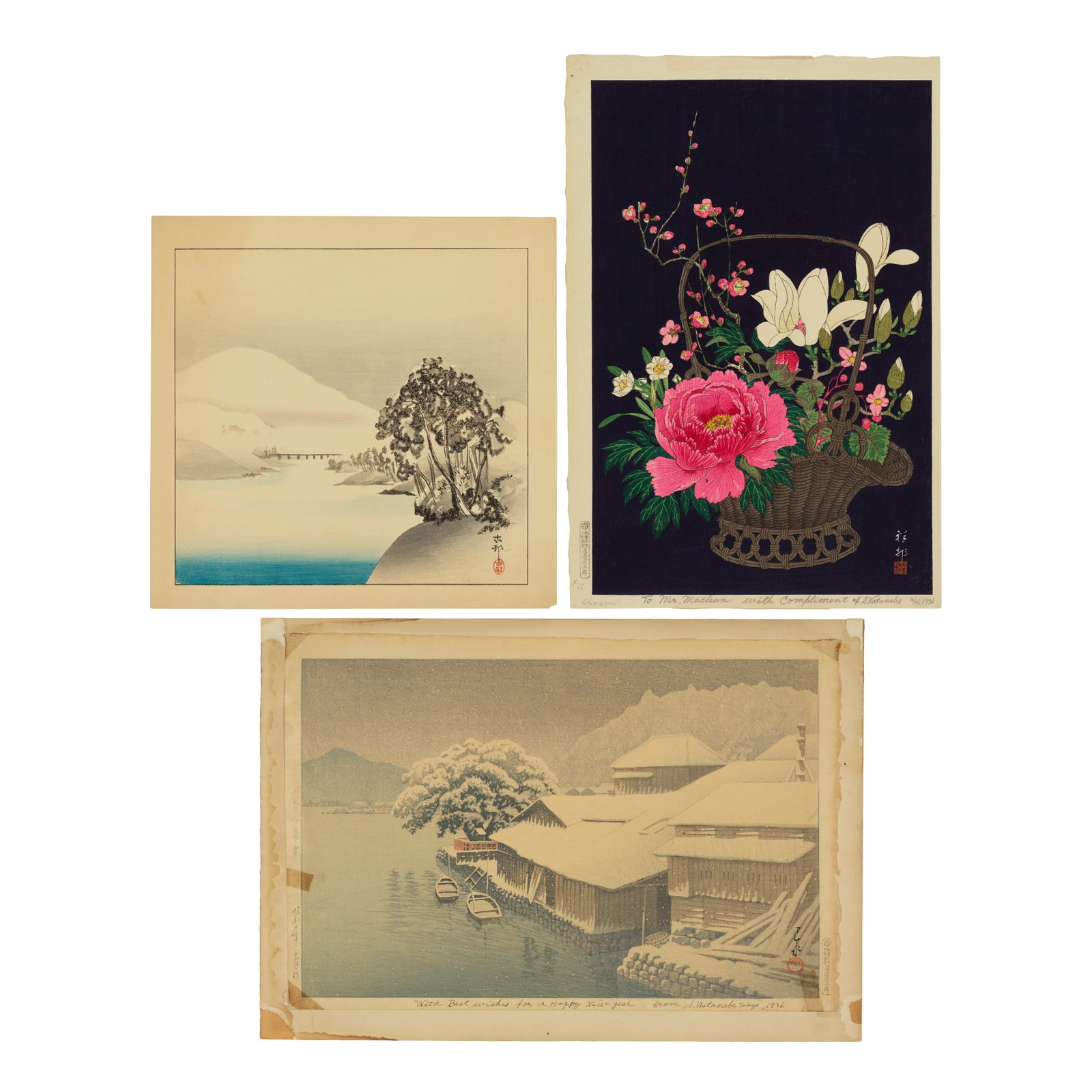 KAWASE HASUI (1883-1957), OHARA KOSON/SHŌSON (1877-1945) Three Woodblock Prints Showa era ... (1 of 1)