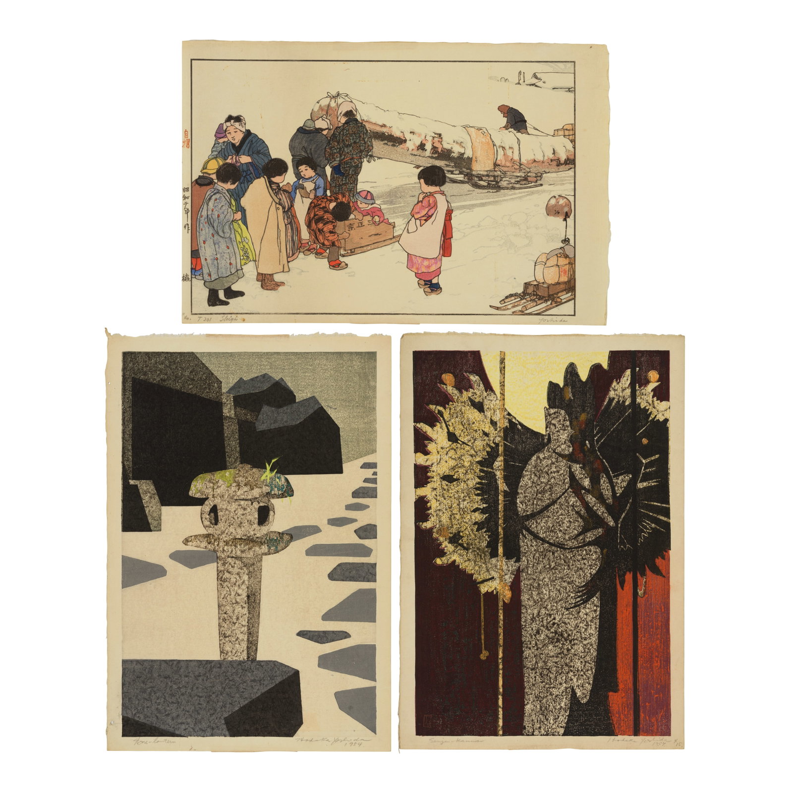 YOSHIDA HIROSHI (1876-1950) AND YOSHIDA HODAKA (1926-1995) Three Woodblock Prints Showa era (192... (1 of 1)
