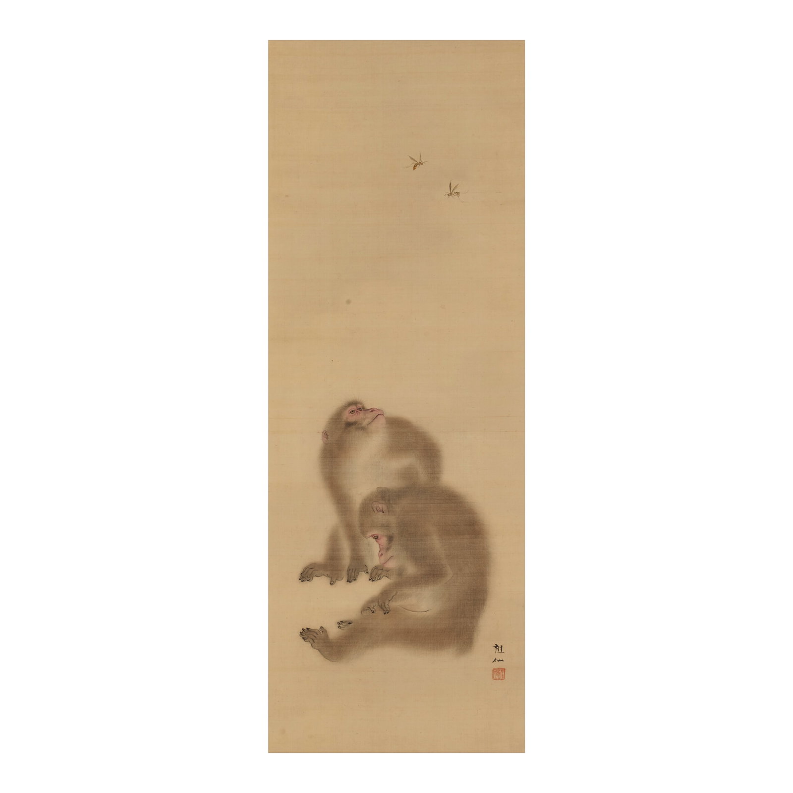 MANNER OF MORI SOSEN (1747-1821) Monkeys and Wasps Edo period (1615-1868), early 19th century: MANNER OF MORI SOSEN (1747-1821) Monkeys and Wasps Edo period (1615-1868), early 19th century A hanging scroll in ink and light colors on silk depicting two monkeys, one looking up at a pair of wasps 