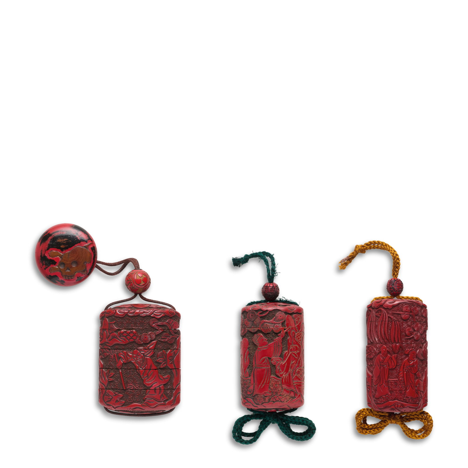 THREE CARVED RED-LACQUER INRŌ (MEDICINE CONTAINERS) Edo period (1615-1868), 18th/19th centu... (1 of 1)