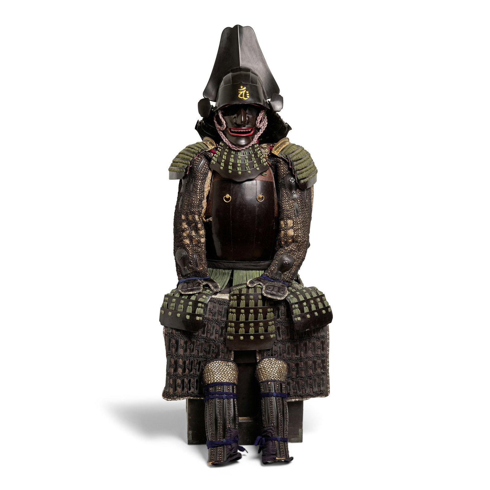 AN ARMOR WITH A TATEHAGI OKEGAWA DŌ (VERTICAL-PLATE CUIRASS) AND KAWARI KABUTO (ECCENTRICAL... (1 of 1)