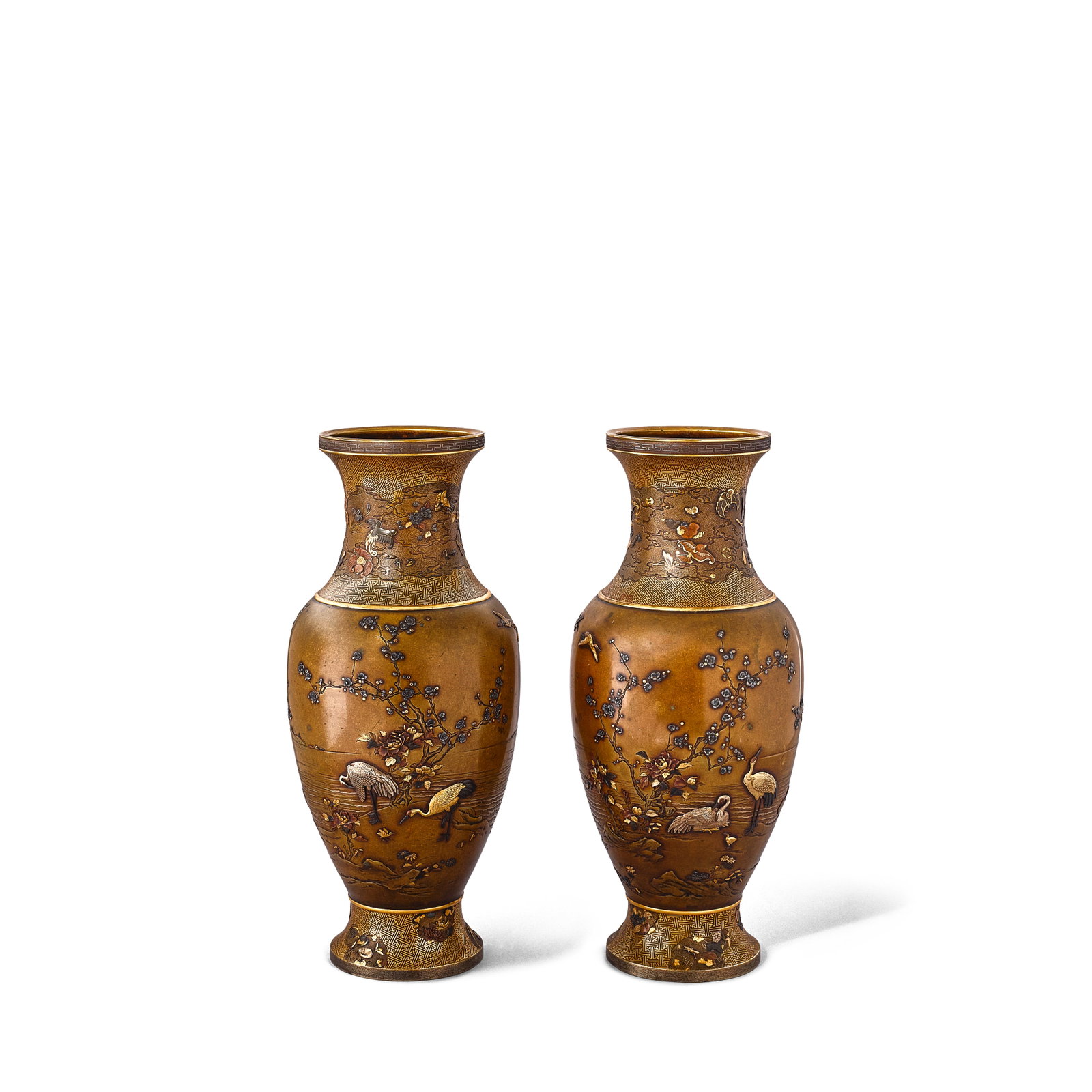FUSASHIRO FOR THE INOUE WORKSHOP A Pair of Inlaid Bronze Vases Meiji era (1868-1912), late 19th ... (1 of 1)