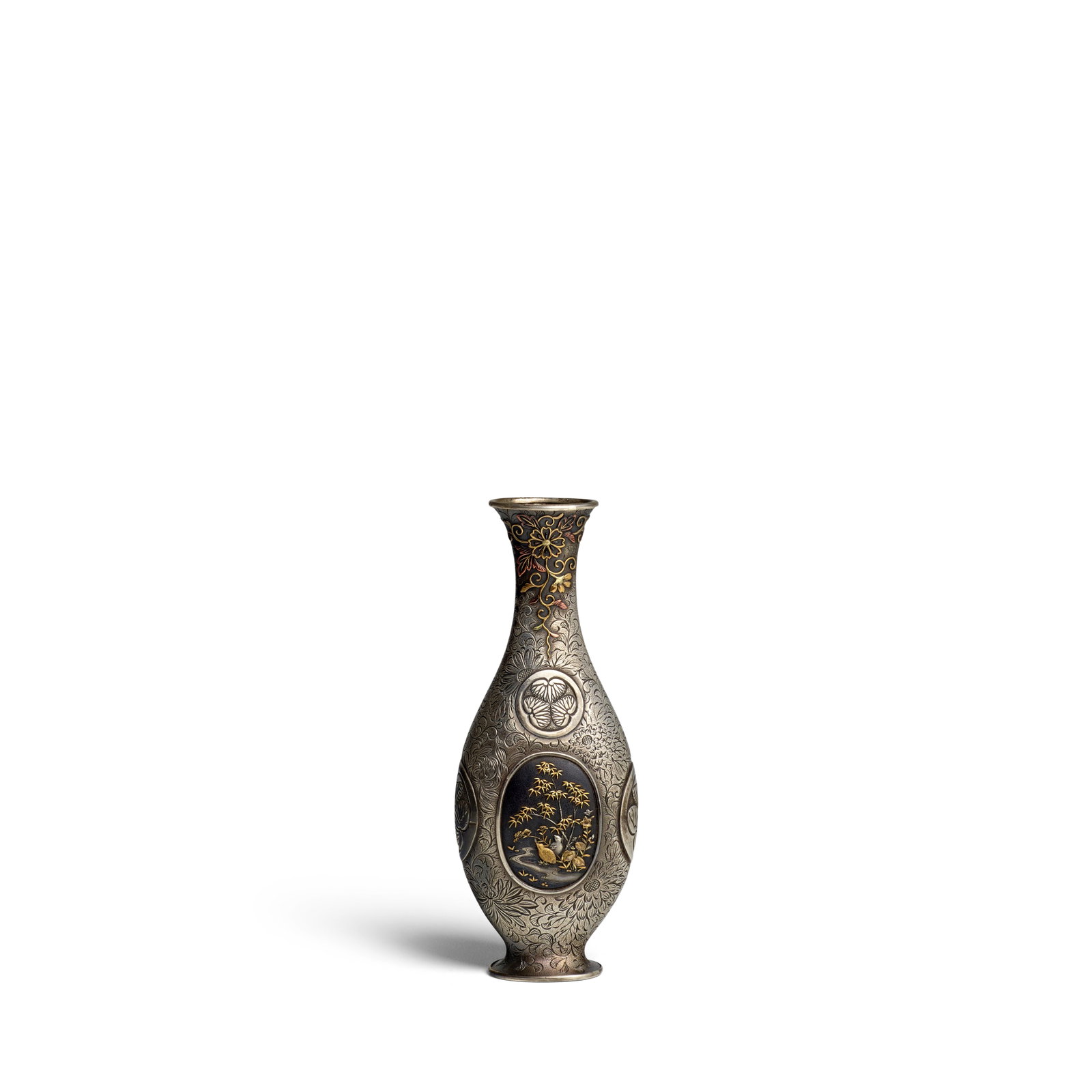 YANAGAWA YOSHIYUKI (DATES UNKNOWN) A Miniature Inlaid Silver Vase Meiji era (1868-1912), late 19... (1 of 1)