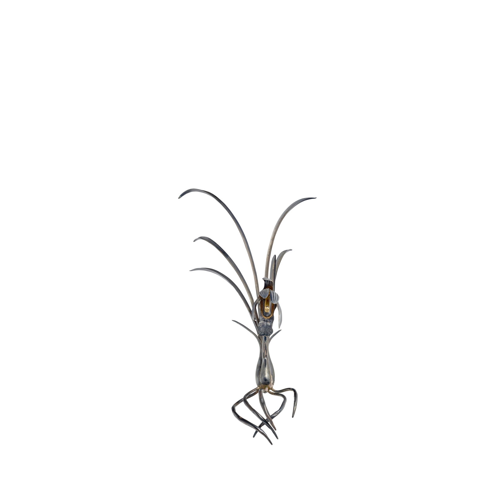 TOMIKI MUNEYOSHI (1852-1894) A Silver and Gold Okimono (Table Ornament) of an Orchid Meiji era (...: TOMIKI MUNEYOSHI (1852-1894) A Silver and Gold Okimono (Table Ornament) of an Orchid Meiji era (1868-1912), late 19th century Cast in silver as a blossoming orchid, chiseled on the surface and finishe
