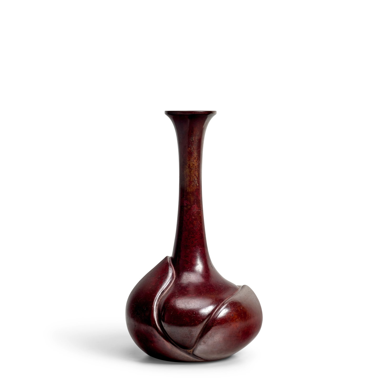 NAKAJIMA YASUMI II (1906-1988) A Large Bonze Flower Vase Showa era (1926-1989), 20th century: NAKAJIMA YASUMI II (1906-1988) A Large Bonze Flower Vase Showa era (1926-1989), 20th century Cast in bronze with a bulbous body in flower-bud form, and long slender neck, finished with a rich chocolat
