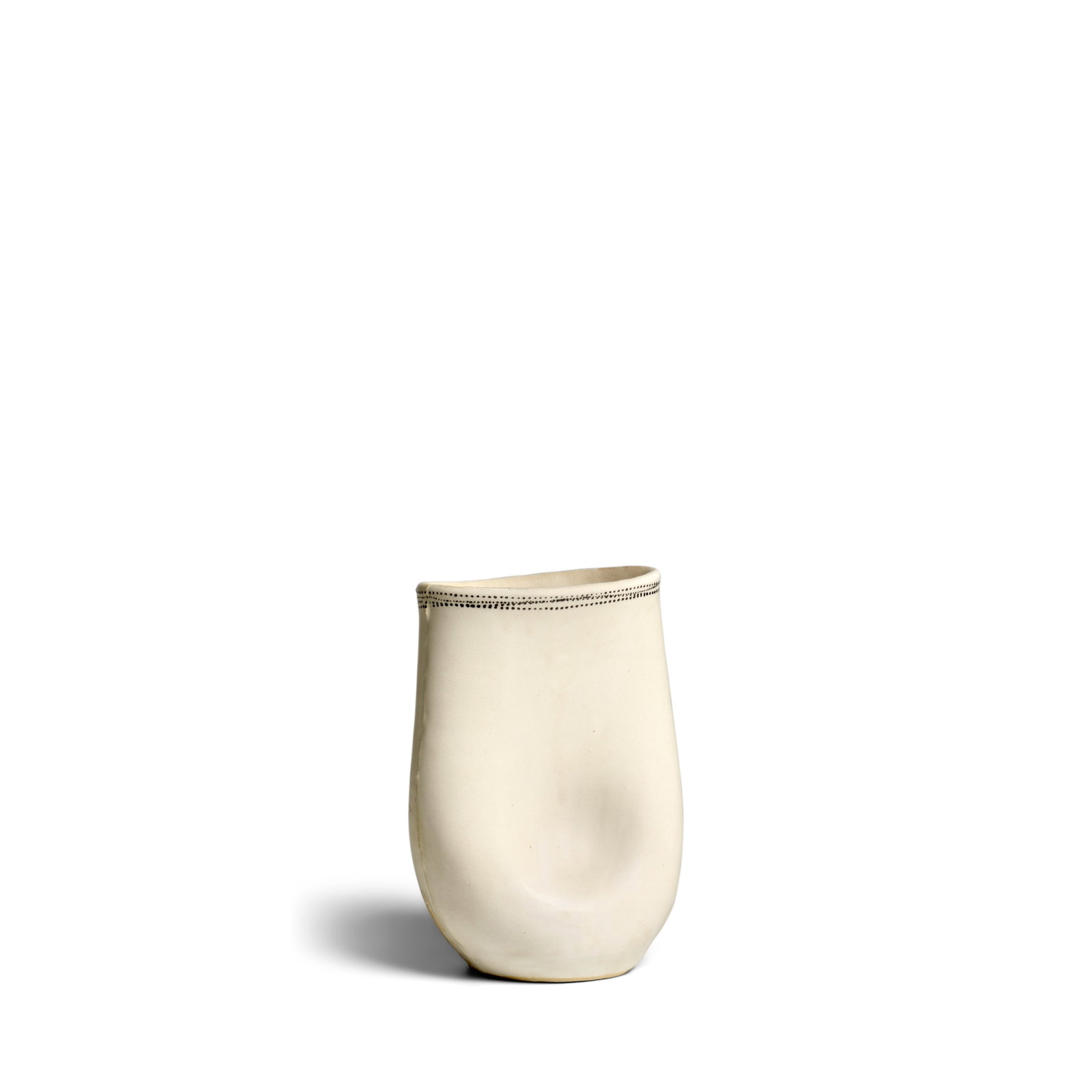 YAGI KAZUO (1918-1979) A Henko (Flat Flask) Showa era (1926-1989), mid-20th century: YAGI KAZUO (1918-1979) A Henko (Flat Flask) Showa era (1926-1989), mid-20th century The molded stoneware vessel covered in a cream-colored glaze slightly impressed on the broad sides, four rings of ti