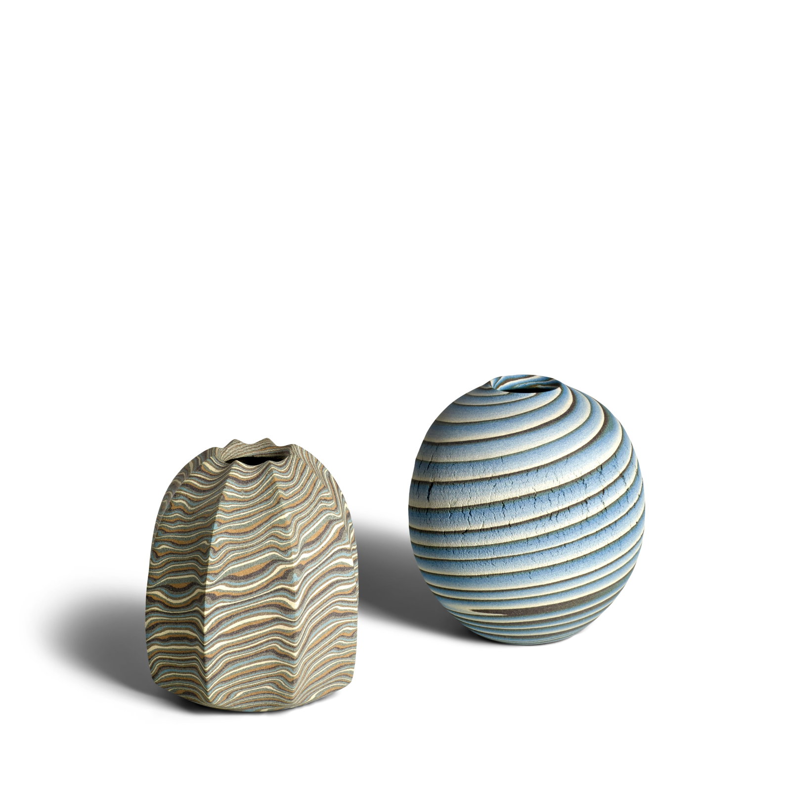 OGATA KAMIO (1949-2022) Two Neriage (Marbleized) Striped Flower Vases Heisei era (1989-2019), ci... (1 of 1)