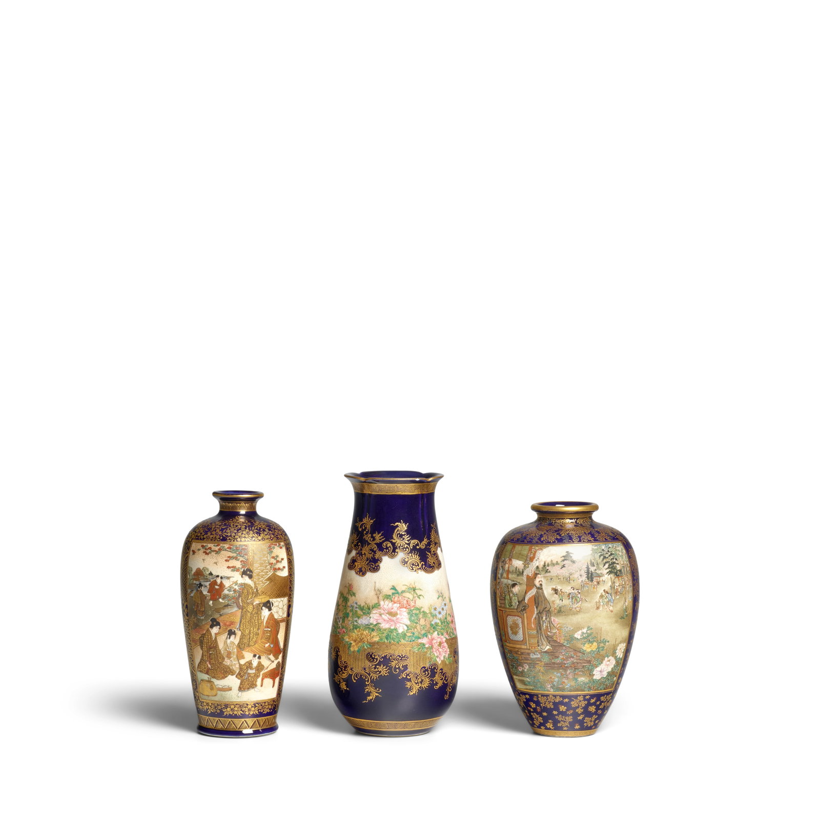 KINKŌZAN WORKSHOP (CIRCA 1900) Three Satsuma Vases Meiji era (1868-1912), late 19th century... (1 of 1)