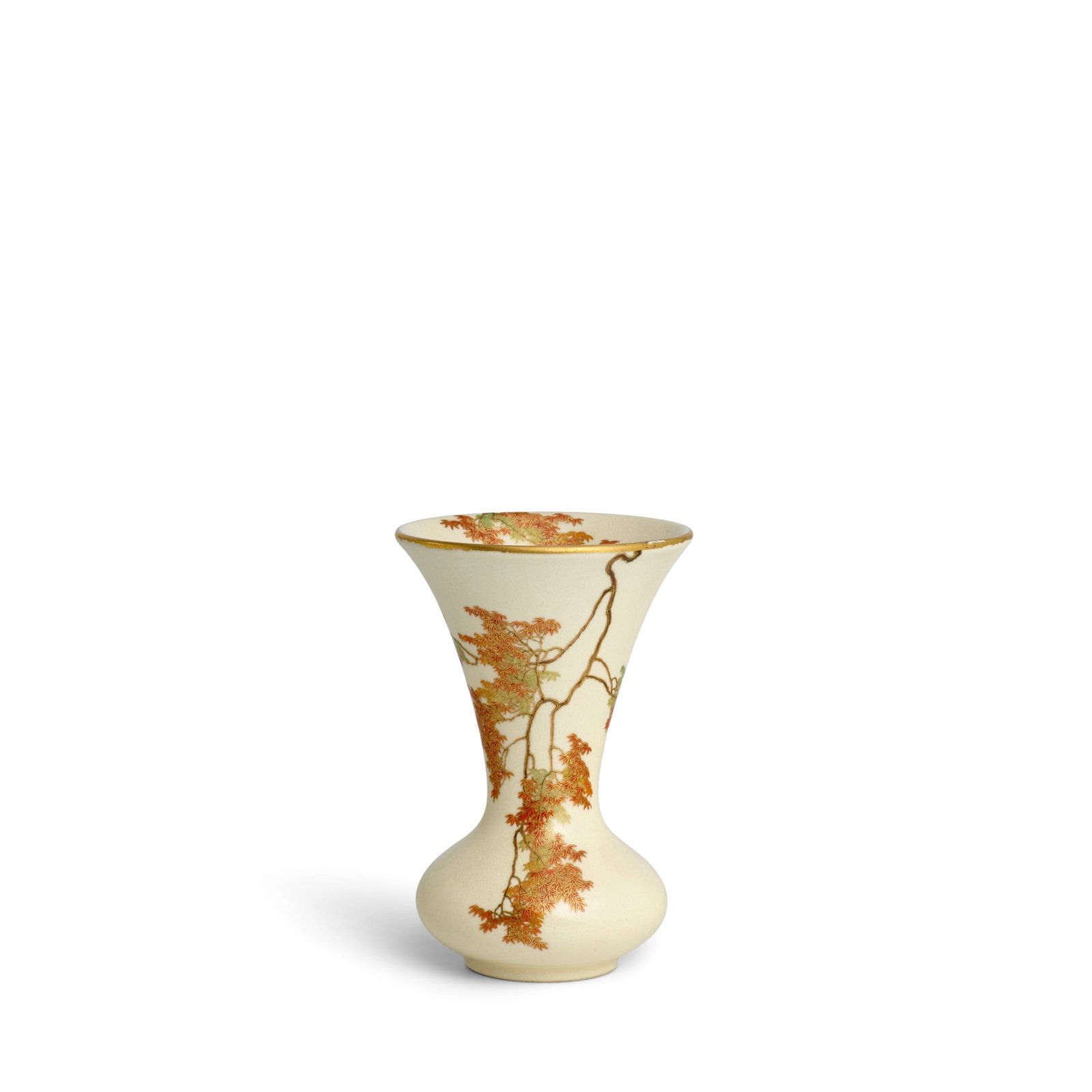 YABU MEIZAN (1853-1934) A Fine Satsuma Beaker Vase Meiji era (1868-1912), late 19th century: YABU MEIZAN (1853-1934) A Fine Satsuma Beaker Vase Meiji era (1868-1912), late 19th century The globular body finishing in a widely flaring mouth painted in polychrome enamels and gilt with a trailing