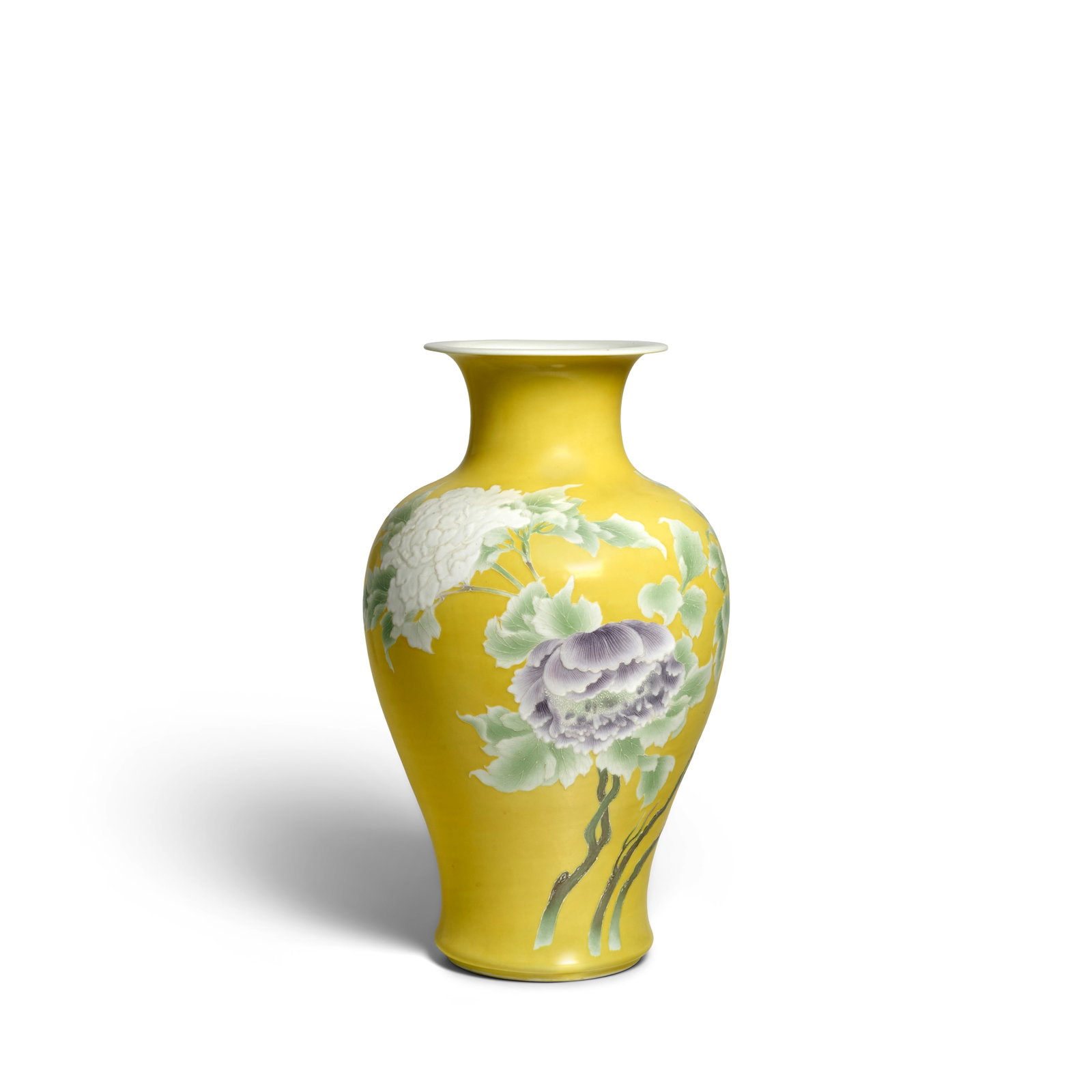 MAKUZU (MIYAGAWA) KŌZAN (1842-1916) A Large Porcelain Vase Meiji era (1868-1912), late 19th...: MAKUZU (MIYAGAWA) KŌZAN (1842-1916) A Large Porcelain Vase Meiji era (1868-1912), late 19th century The large baluster vase with an everted rim decorated in polychrome enamels against a lemon-yel