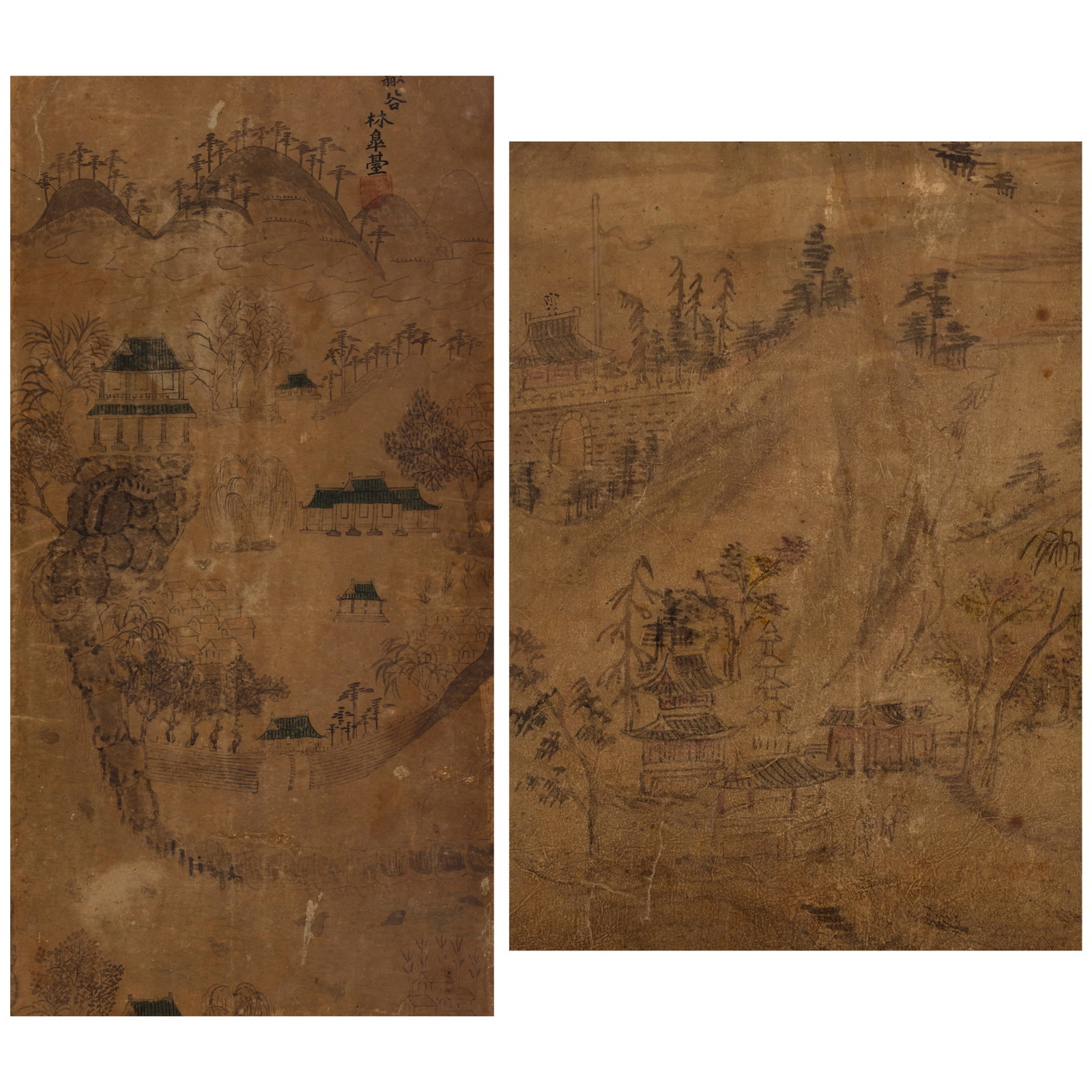 UNKNOWN ARTISTS Two Minhwa Landscape Paintings Joseon dynasty (1392-1897), 19th century (2) (1 of 1)
