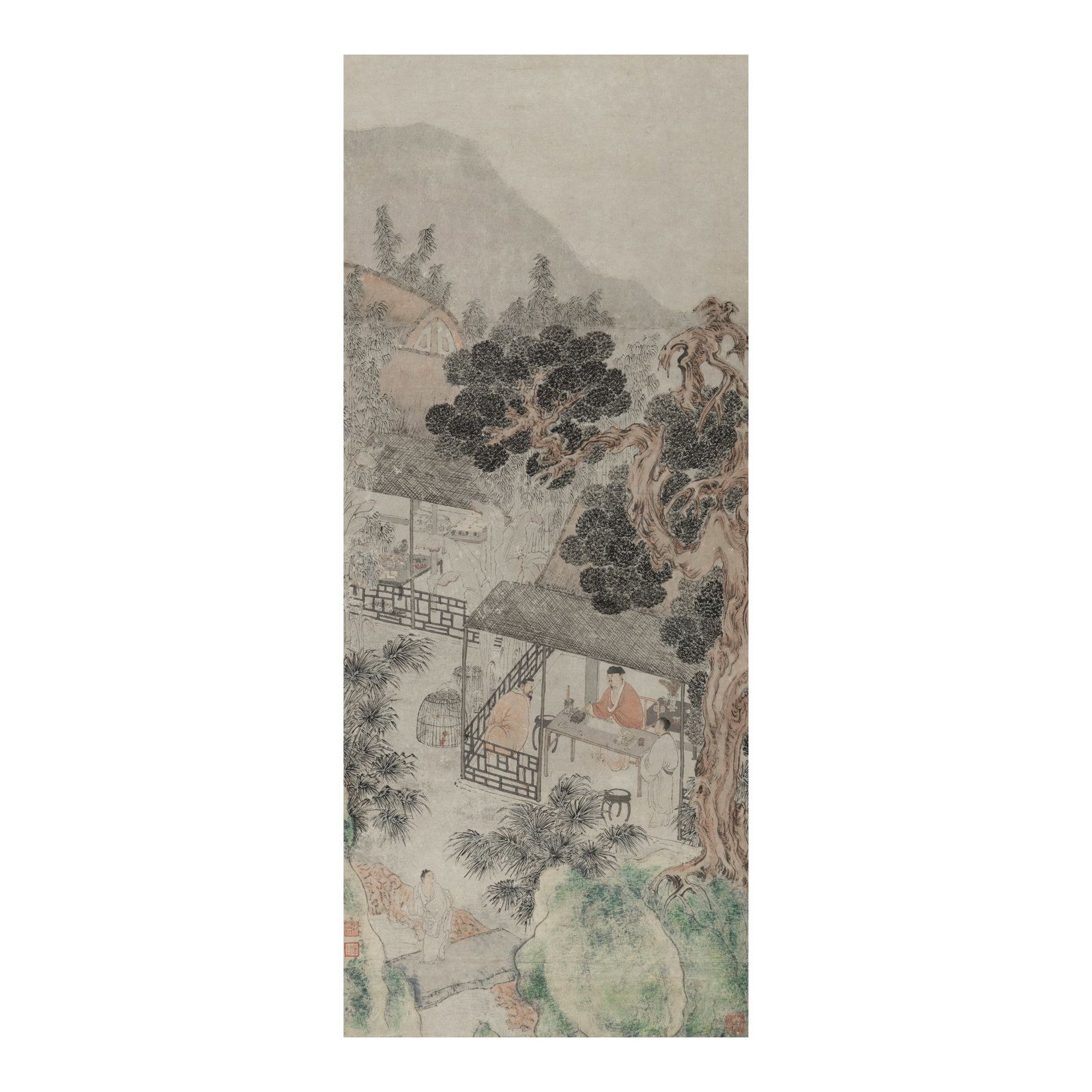 ZHANG LING (MING DYNASTY) Exchanging a White Goose for Calligraphy: ZHANG LING (MING DYNASTY) Exchanging a White Goose for Calligraphy Mounted for framing, ink and color on paper, with two artist's seals and four collector's seals, mounted with a titleslip with a coll