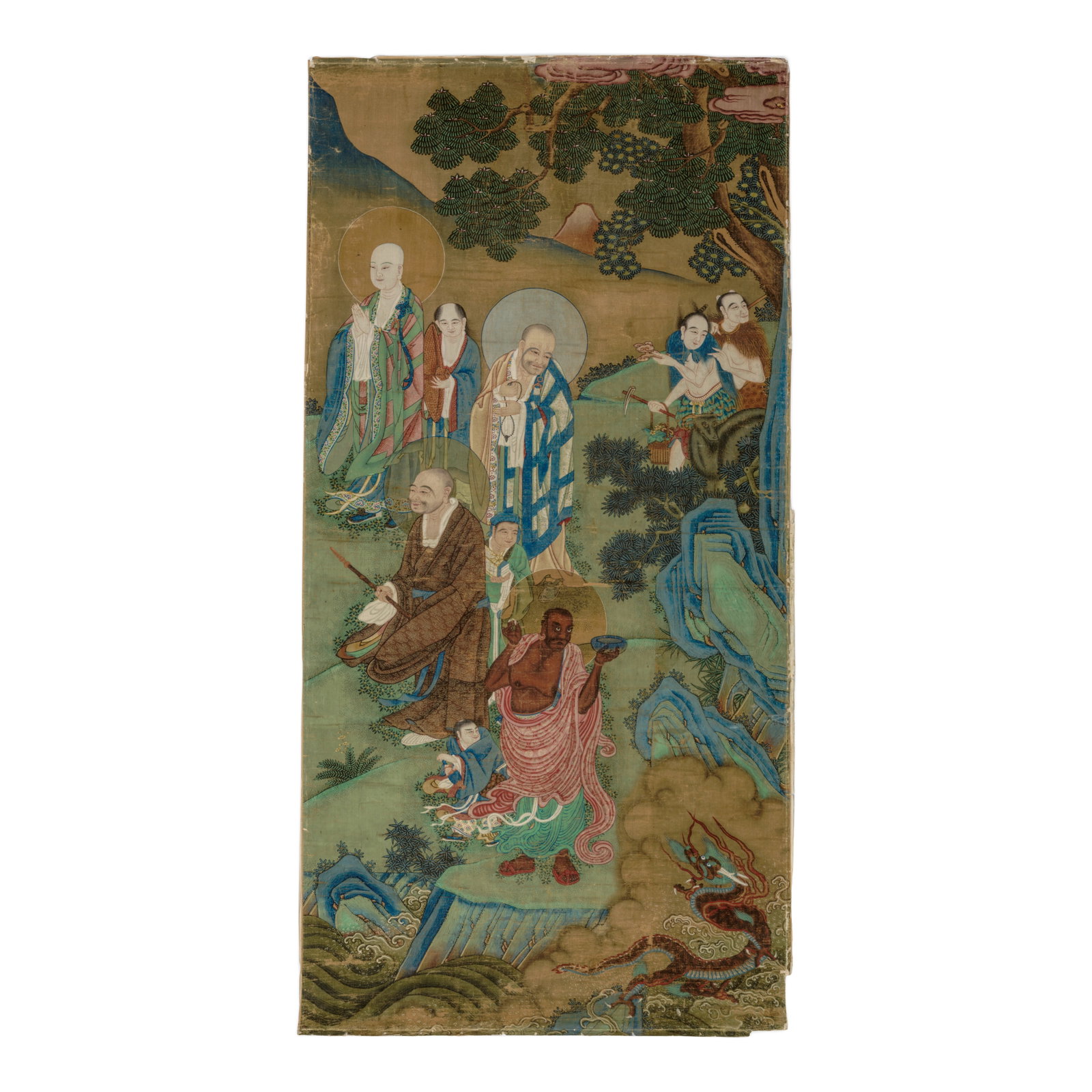 ANONYMOUS QING COURT ARTISTS Luohan, Shunzhi period, mid-17th century: ANONYMOUS QING COURT ARTISTS Luohan, Shunzhi period, mid-17th century Mounted for framing, ink and color on silk, unsigned and absent seals. 70 5/8 x 35in (178 x 89cm) Footnotes: Provenance: Sotheby's