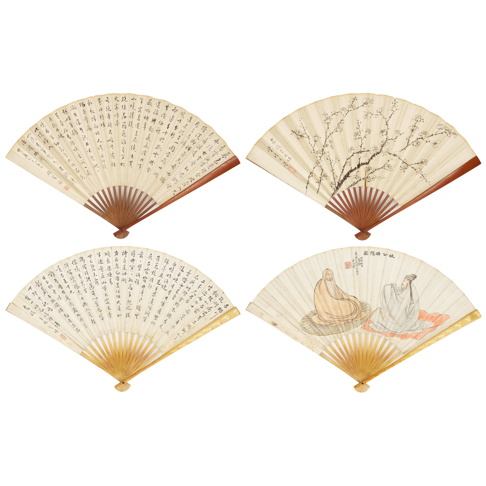 ZHOU ZHAOXIANG (1880-1954) and HUANG BINGLING (QING DYNASTY) Two Folding Fans: ZHOU ZHAOXIANG (1880-1954) and HUANG BINGLING (QING DYNASTY) Two Folding Fans Two folding fans, the first calligraphy and figures, ink on paper, ink and color on paper, each side with a dedication to 