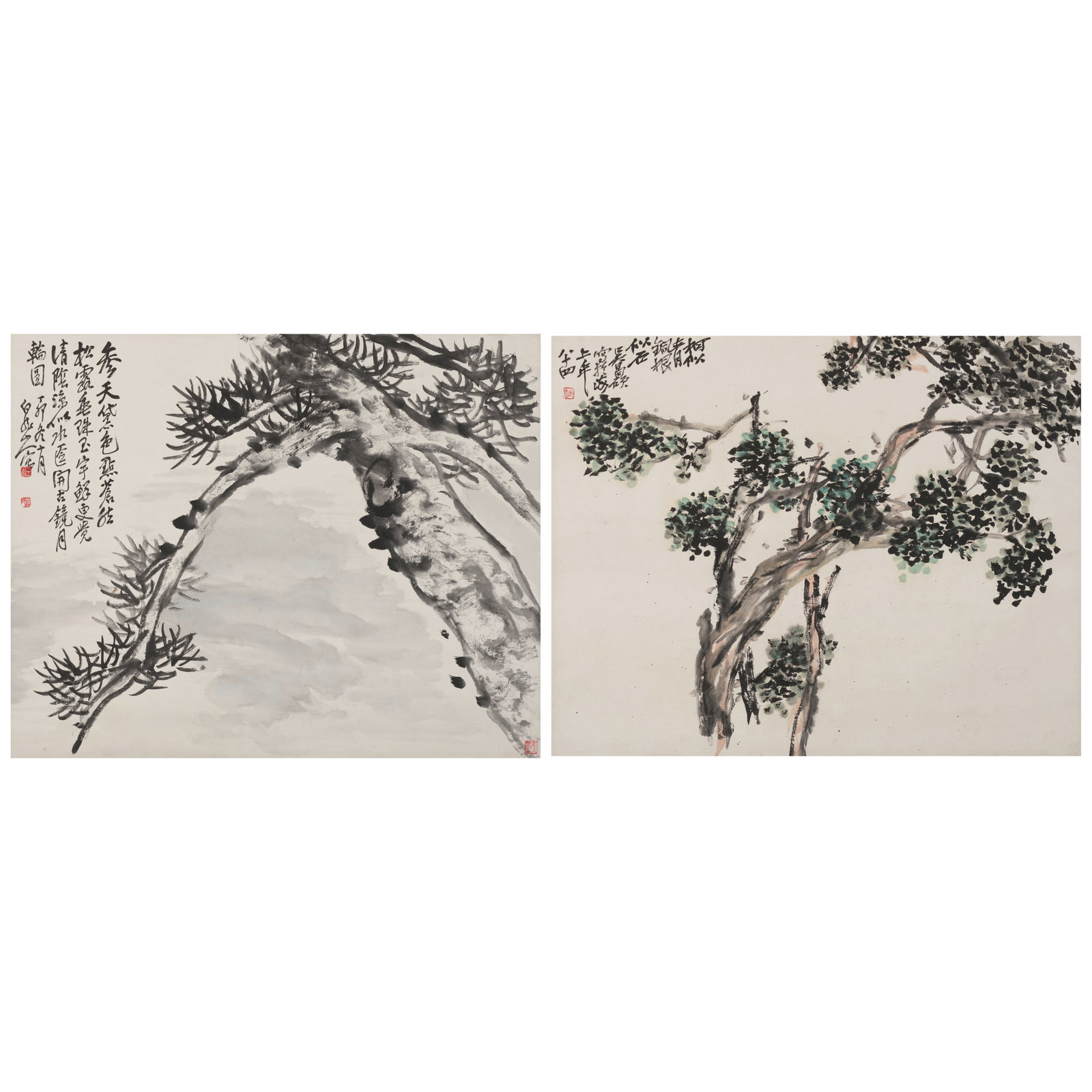 WU CHANGSHUO (1844-1927) and WANG ZHEN (1867-1938) Pine Trees, 1927 (2) (1 of 1)