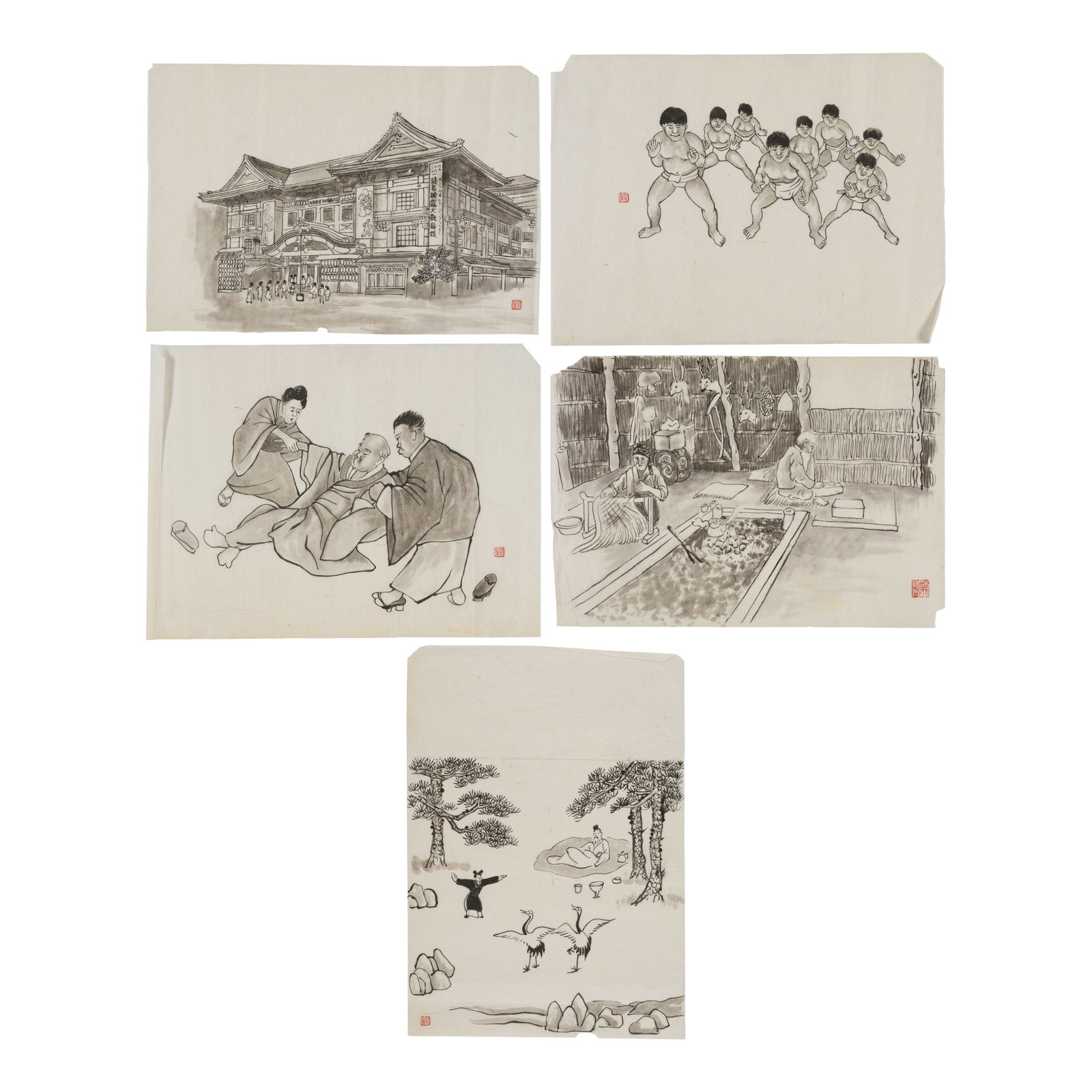 CHIANG YEE (JIANG YI, 1903-1977) Original Artwork from The Silent Traveller in Japan, 1972 (179): CHIANG YEE (JIANG YI, 1903-1977) Original Artwork from The Silent Traveller in Japan, 1972 A total of one hundred seventy-nine illustrations, all unmounted, ink on paper, each with an artist's seal; a