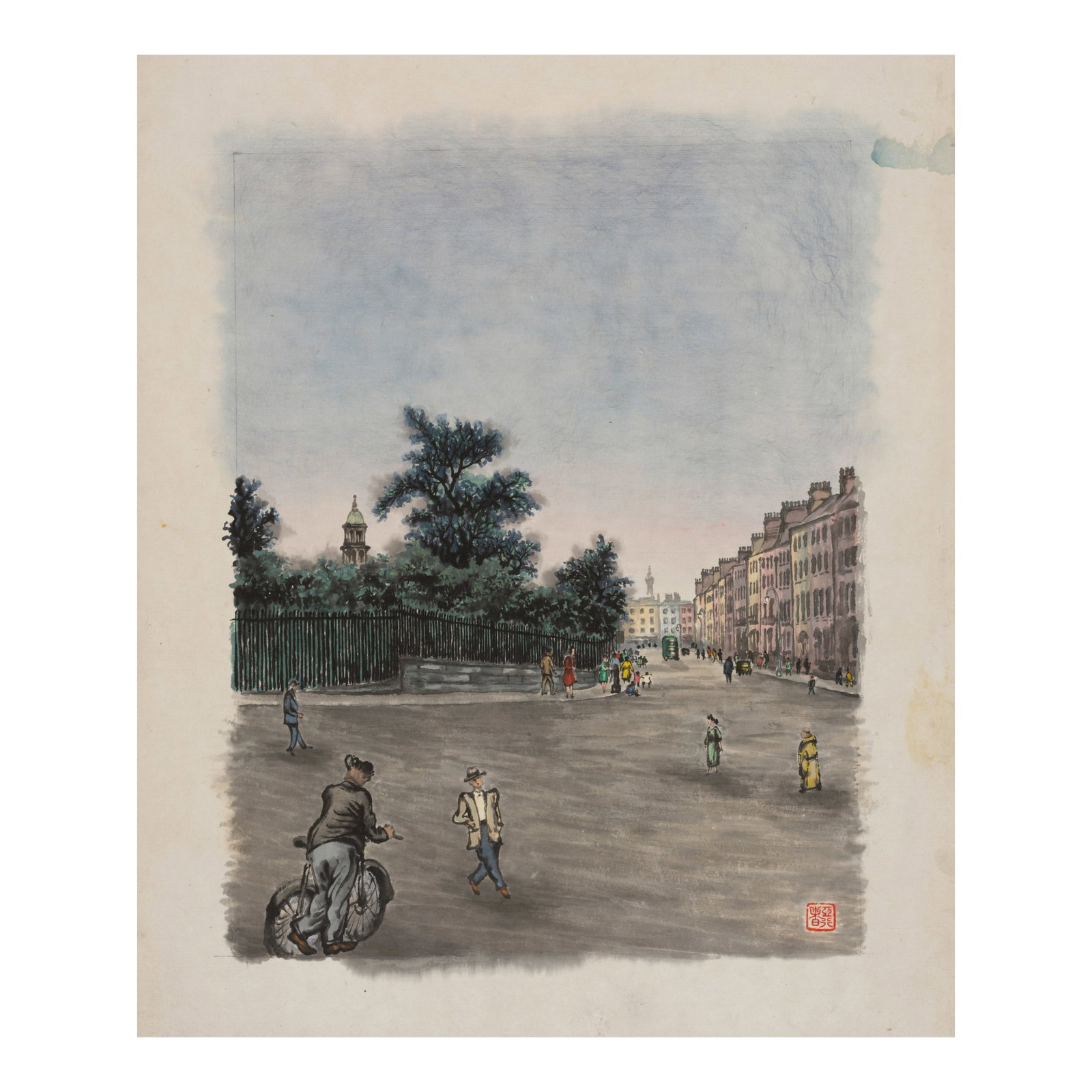 CHIANG YEE (JIANG YI, 1903-1977) Illustrations from The Silent Traveller series (9): CHIANG YEE (JIANG YI, 1903-1977) Illustrations from The Silent Traveller series A group of nine illustrations, all ink and color on paper, each with an artist's seal; three used in The Silent Travelle