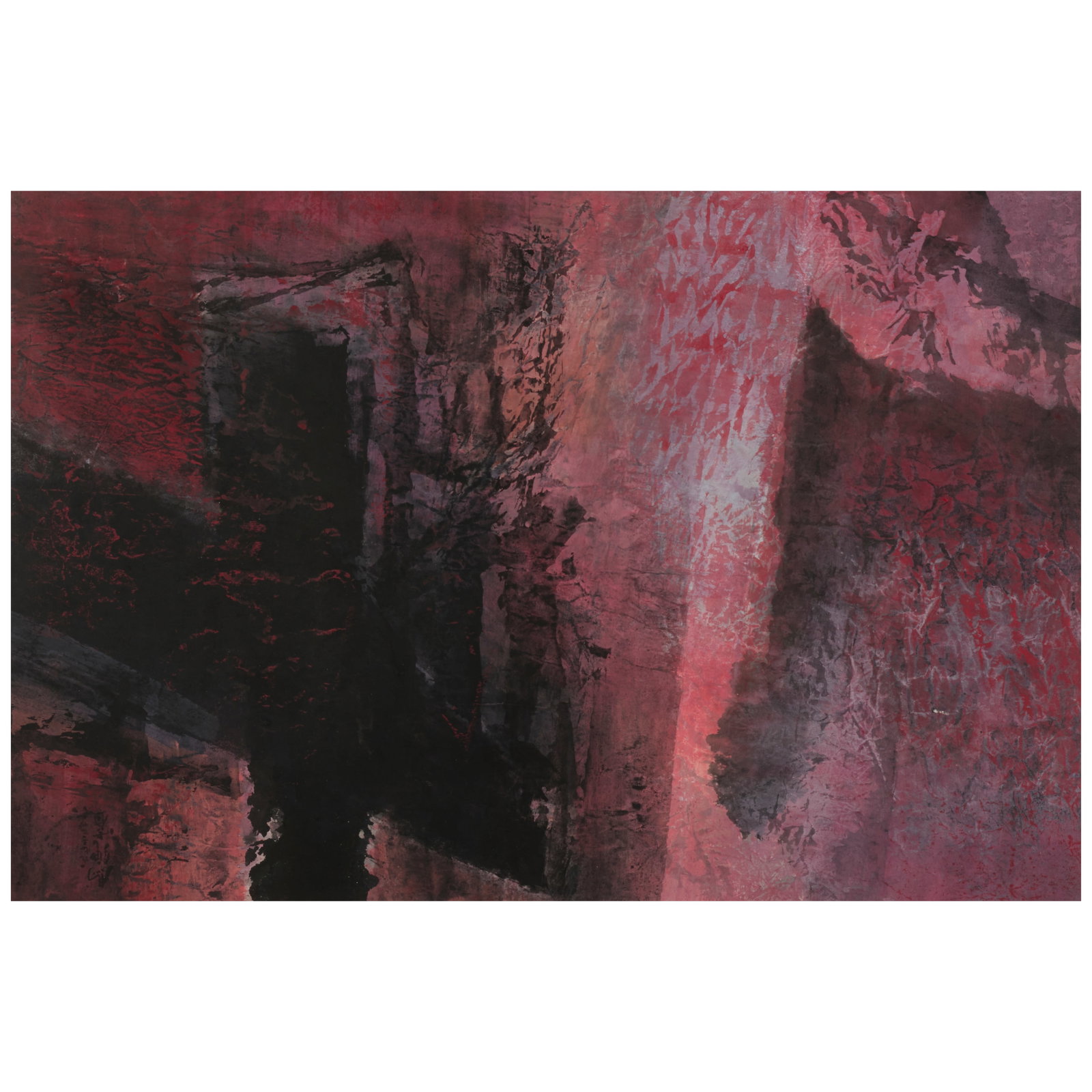 FONG CHUNG RAY (FENG ZHONGRUI, BORN 1934) 1974-26: FONG CHUNG RAY (FENG ZHONGRUI, BORN 1934) 1974-26 Ink and acrylic on paper, mounted framed and glazed, inscribed by the artist and signed Feng Zhongrui, titled '1974-26'. 21 3/4 x 33in (55.2 x 83.2cm)