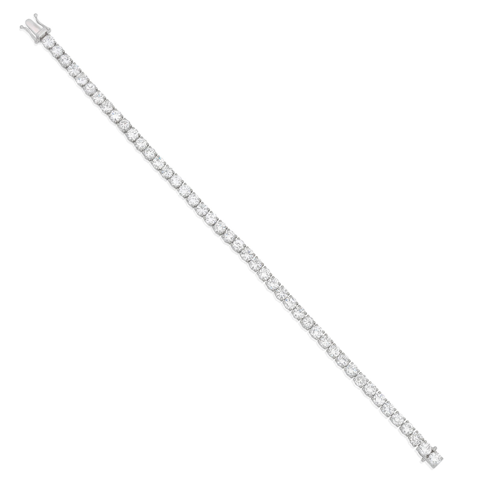 DIAMOND LINE BRACELET: DIAMOND LINE BRACELET Designed as a continuous series of brilliant-cut diamonds, mounted in platinum, UK hallmark, diamonds approx. 11.00cts total, length 18.5cm For further information on this lot