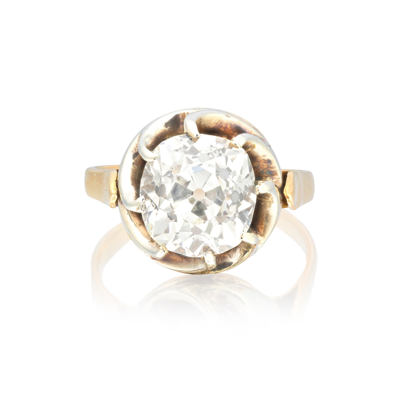 DIAMOND SINGLE-STONE RING: DIAMOND SINGLE-STONE RING The old cushion-cut diamond weighing 3.36 carats, ring size approx. K½ For further information on this lot please visit Bonhams.com