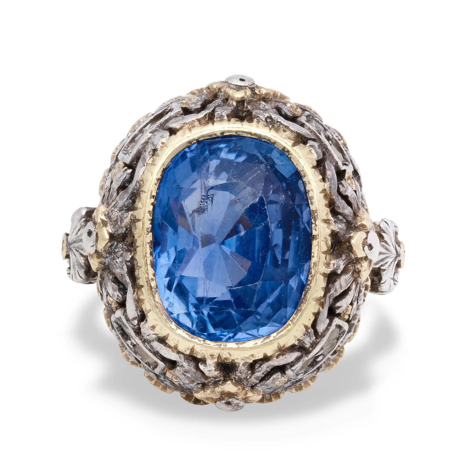 SAPPHIRE RING: SAPPHIRE RING The cushion-cut sapphire to a pierced gallery, ring size approx. K½ Footnotes: GCS: Natural sapphire of Sri Lankan (Ceylon) origin, no indications of heating. Report number