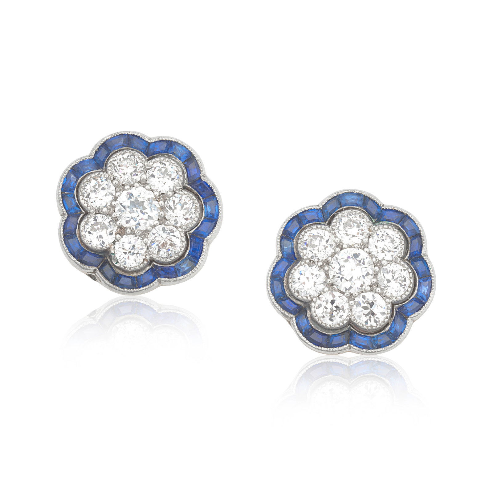 DIAMOND AND SAPPHIRE CLUSTER EARRINGS (1 of 1)