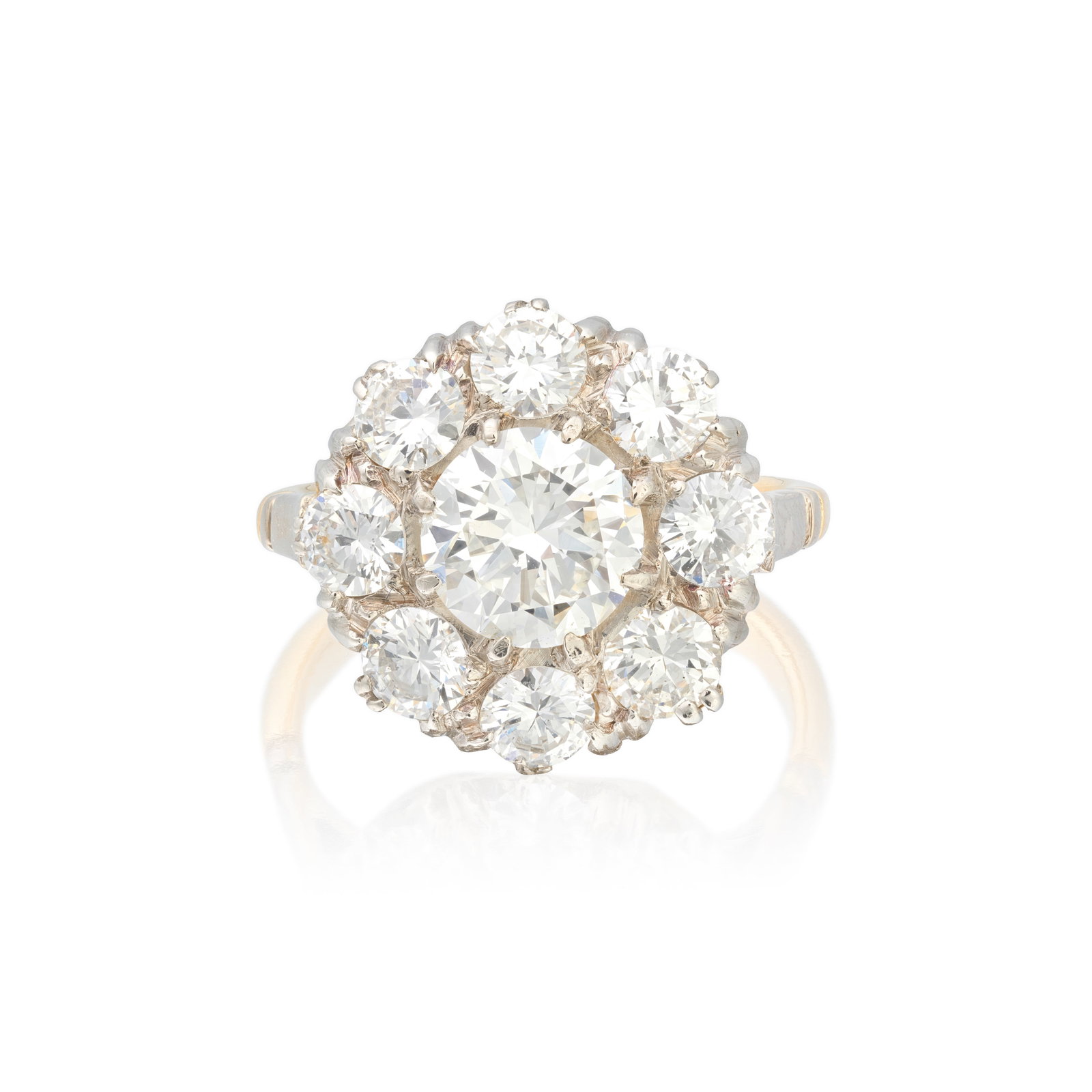 DIAMOND CLUSTER RING: DIAMOND CLUSTER RING Principal brilliant-cut diamond weighing 1.19 carats, within a similarly cut diamonds surround approx. 1.20cts total, ring size approx. J½ For further information on this lot