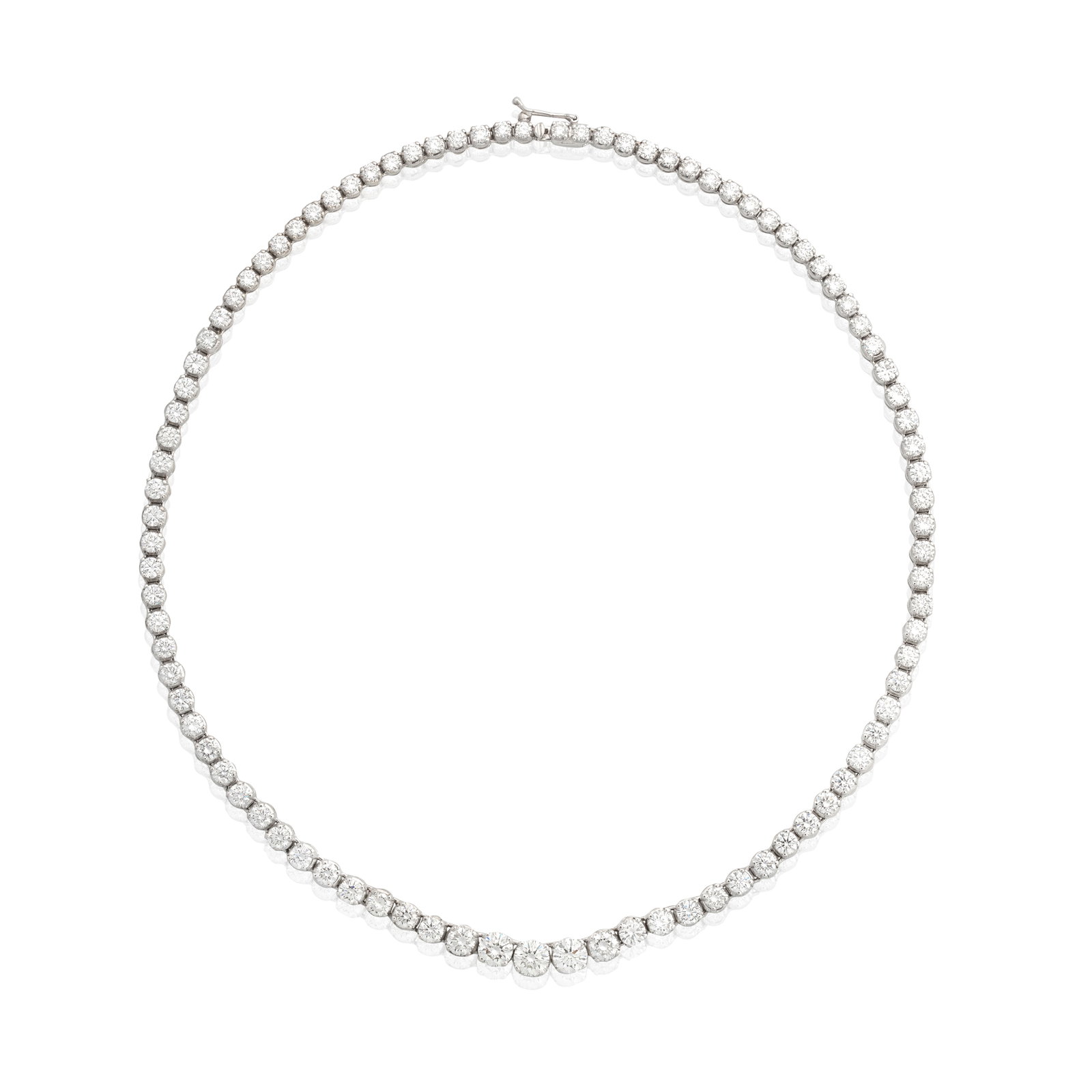 DIAMOND RIVIÈRE NECKLACE: DIAMOND RIVIÈRE NECKLACE The brilliant-cut diamonds graduating in size towards the centre, diamonds approx. 17.00cts total, length 39.2cm For further information on this lot please visit