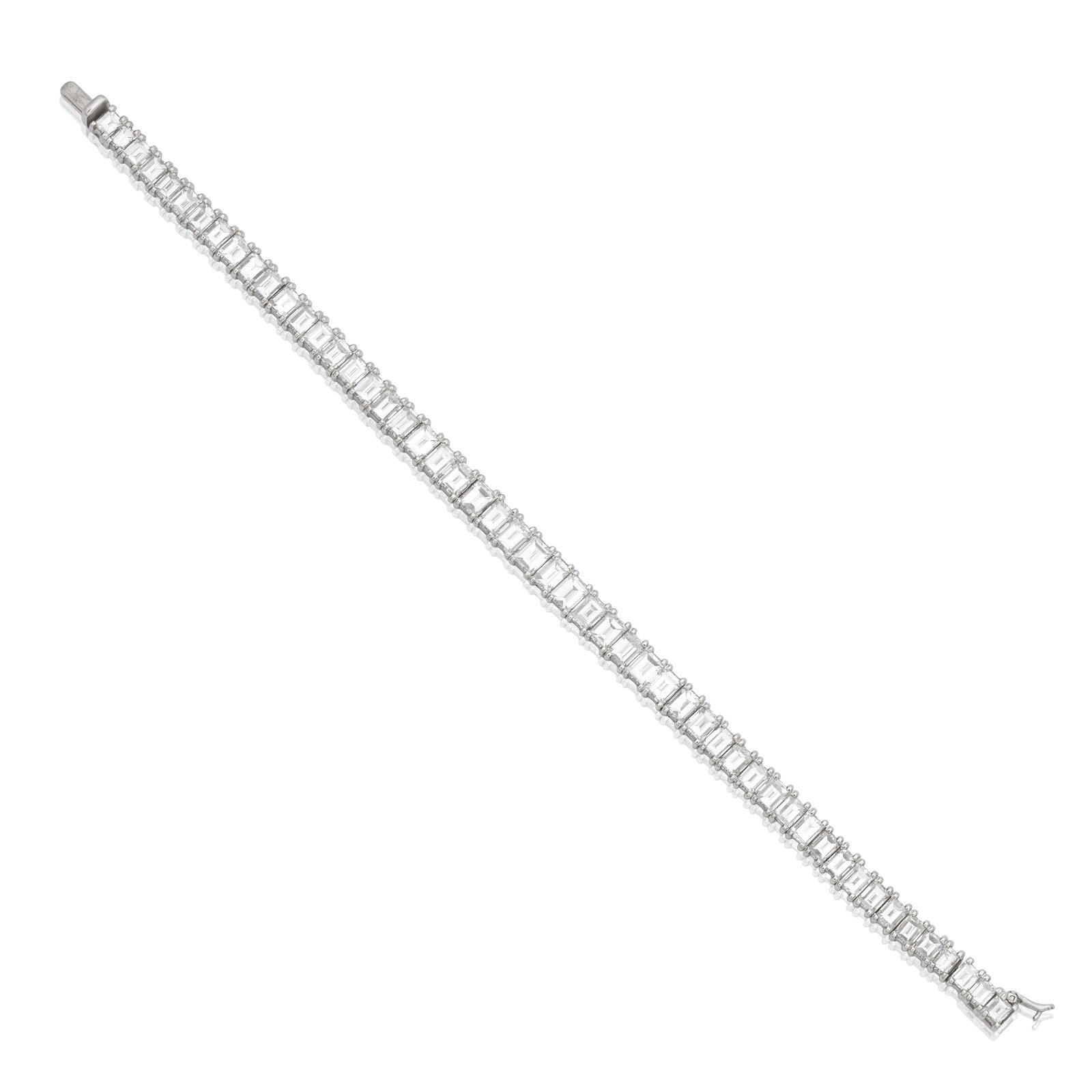 DIAMOND LINE BRACELET: DIAMOND LINE BRACELET Set with graduating step-cut diamonds, diamonds approx. 12.35cts total, length 17.2cm Footnotes: Property from a Private Collection Lots 181 - 198 For further information on