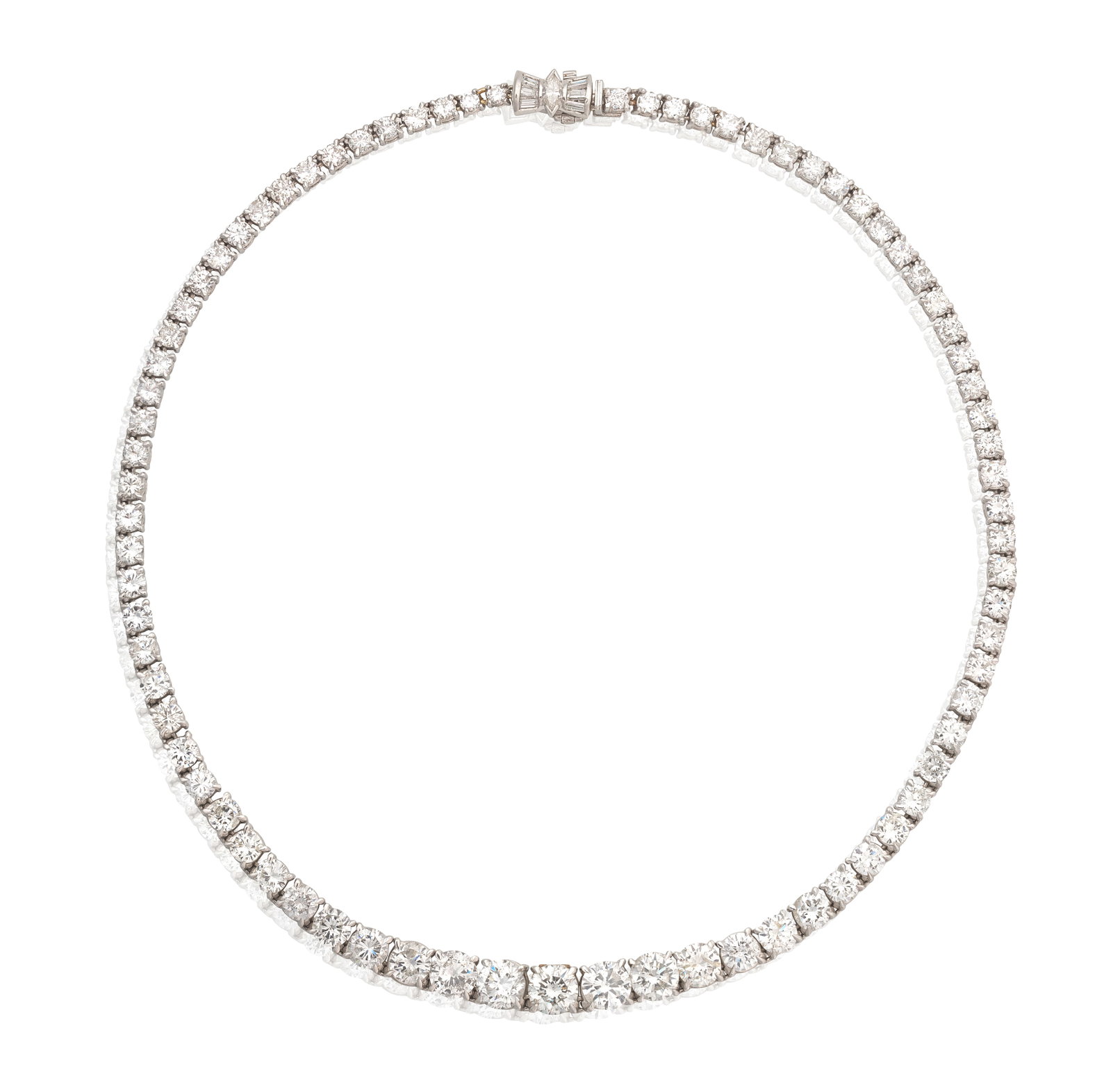 DIAMOND RIVIÈRE NECKLACE: DIAMOND RIVIÈRE NECKLACE Set with graduated brilliant-cut diamonds, diamonds approx. 21.40cts total, length 36.8cm Footnotes: Property from a Private Collection Lots 181 - 198 For further